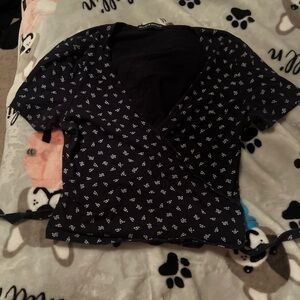 Navy blue with white floral pattern crop top